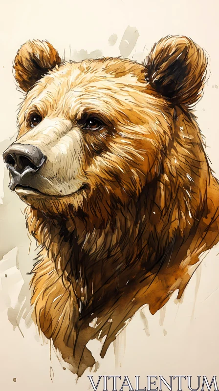 Bear Portrait in Watercolor Art AI Image