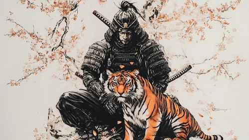 Armored Samurai with Tiger Companion Artwork