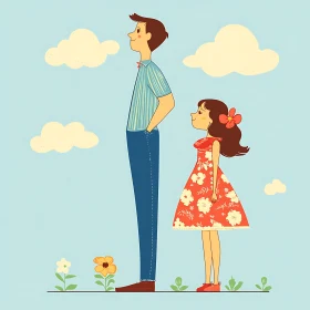 Charming Cartoon Depiction of Father and Daughter