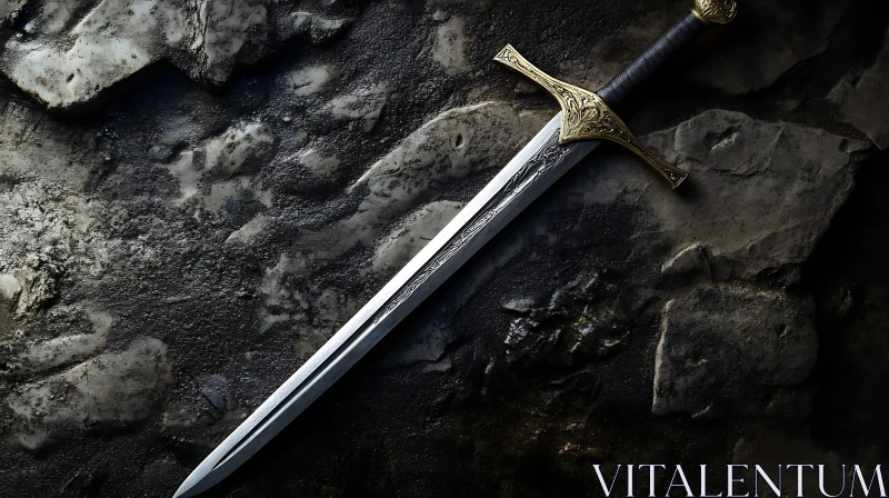 AI ART Medieval Sword on Stone Texture