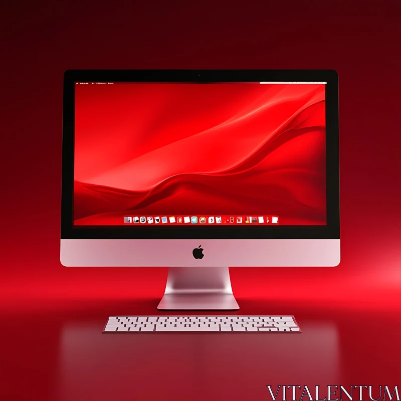 Sleek Metallic Desktop in Red Ambiance AI Image