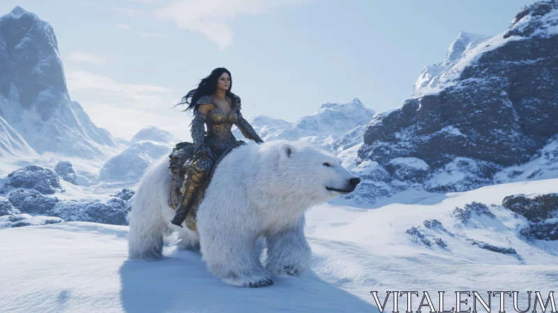 AI ART Fantasy Scene: Woman and Polar Bear