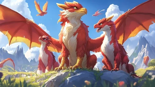 Fantasy Dragons on a Hill