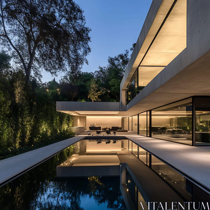 Contemporary Poolside House in a Natural Setting AI Image