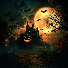 Halloween Castle Under Moonlight