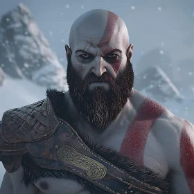Intense Bearded Man with Red Markings