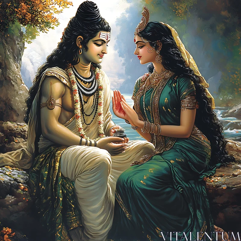 Serene Hindu Couple by the River AI Image