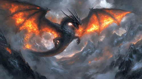 Dragon in Flight Over Mountain Peaks