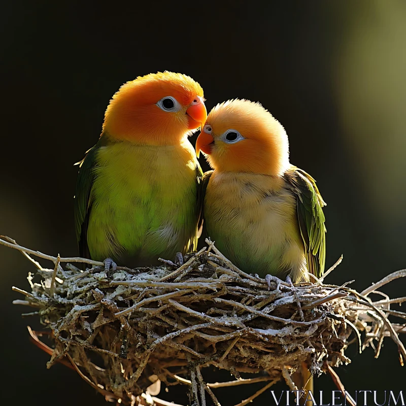 Peach-Faced Lovebirds Nesting Portrait AI Image