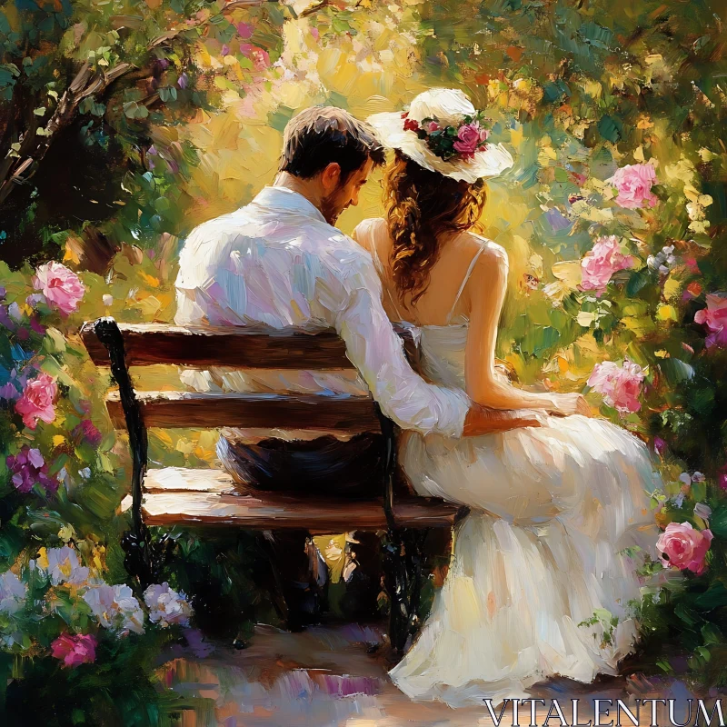 Couple's Serene Moment in Floral Garden AI Image