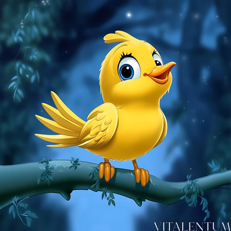 AI ART Enchanting Bird on Branch Cartoon