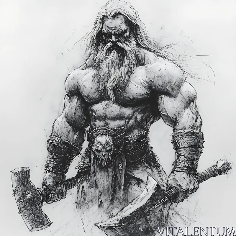 AI ART Detailed Sketch of a Muscular Warrior