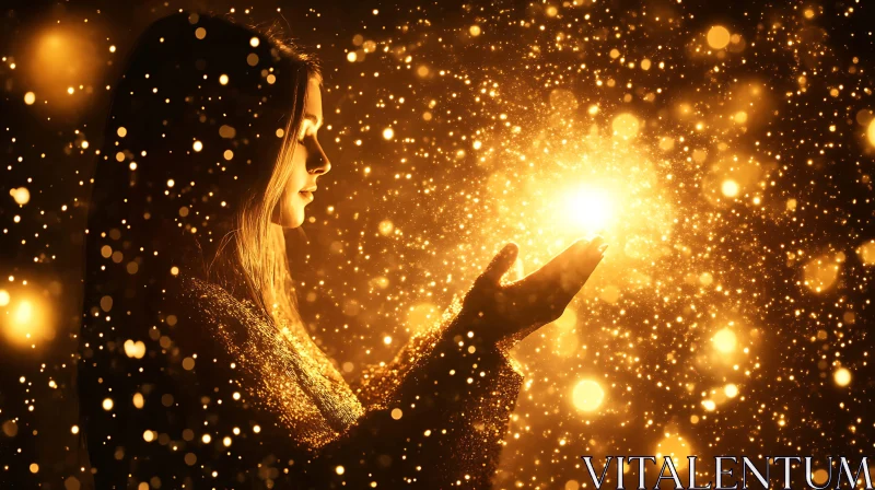 Woman Holding Golden Light Artwork AI Image