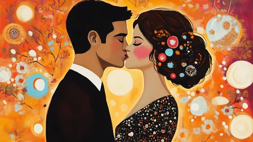 Stylized Portrait of Kissing Couple