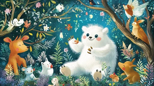 Whimsical Forest Scene with Adorable Animals