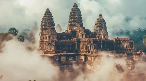 Ancient Temple Emerging from the Fog