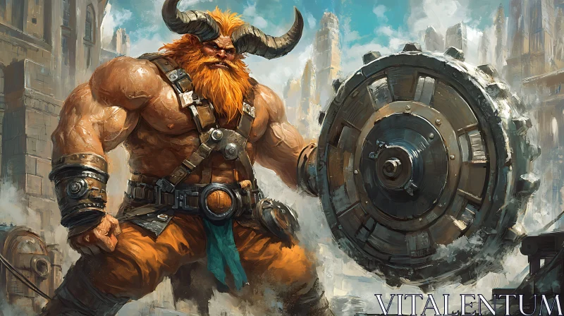 AI ART Steampunk Minotaur Warrior Illustration