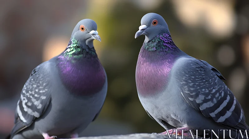 Two Pigeons with iridescent plumage AI Image