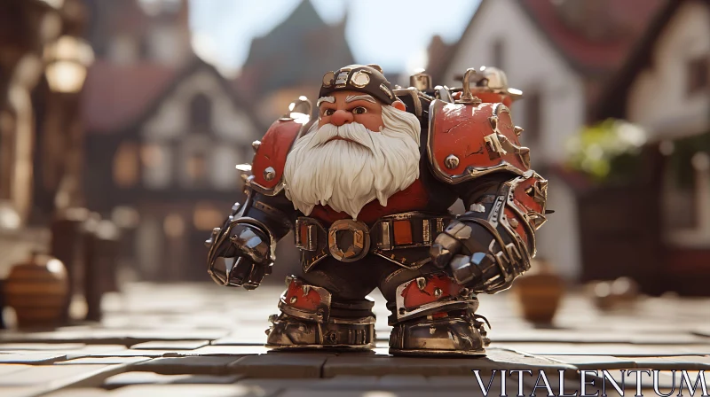 AI ART Dwarf Warrior in Red and Black Armor