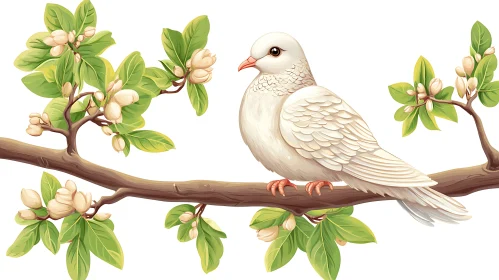White Dove Perched on Blossoming Branch