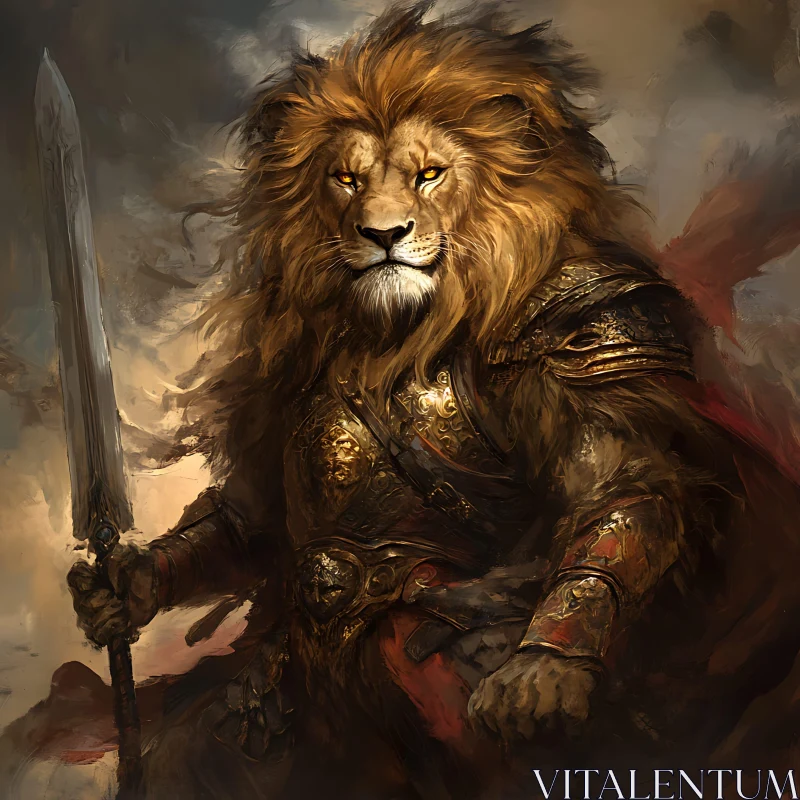 Armored Lion with Sword AI Image