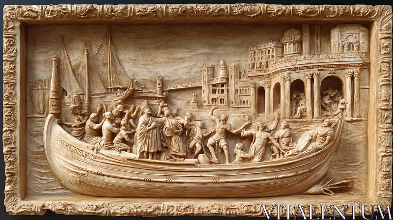 AI ART Historical Scene Carved in Beige Stone