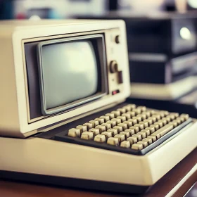 Retro Computer on Wood Desk