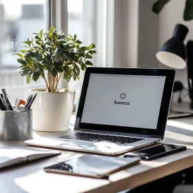 Home Workspace with Plant and Tech Gadgets