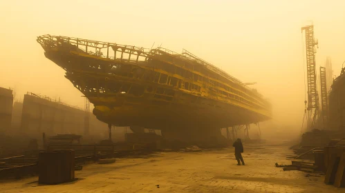 Fog-Shrouded Shipyard: An Industrial Specter