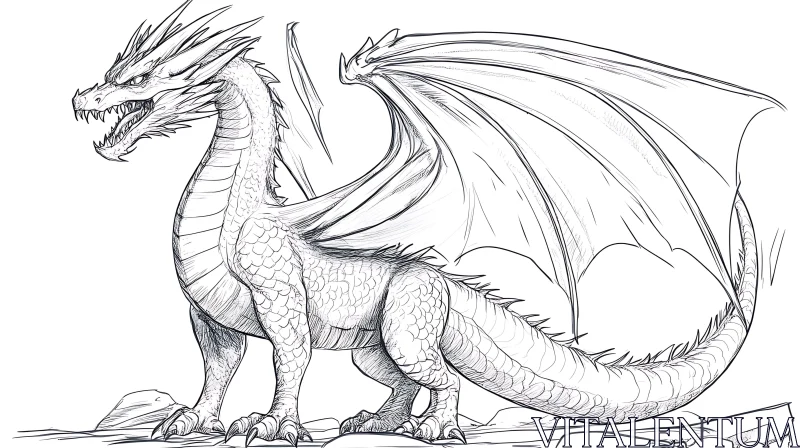 Monochrome Dragon Drawing AI Image