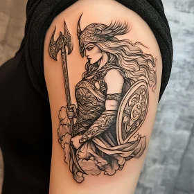 Shoulder Tattoo of Viking Woman Warrior