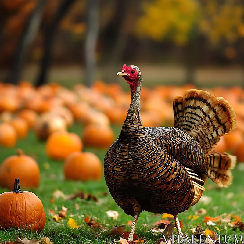 Turkey Amongst Pumpkins AI Image