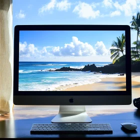 Beach Scene Displayed on Computer Screen
