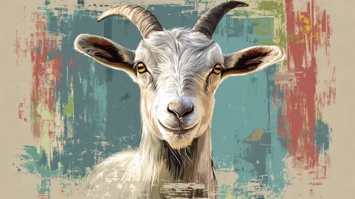 Stylized Goat Art on Abstract Canvas