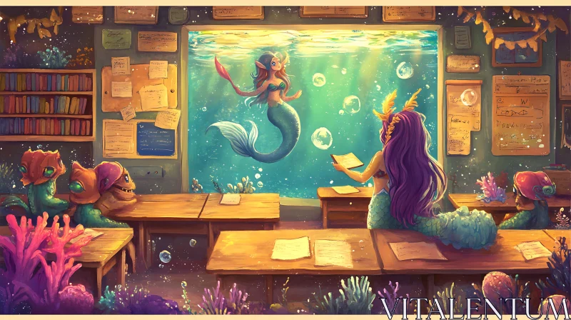 AI ART Underwater Classroom with Mermaid Students