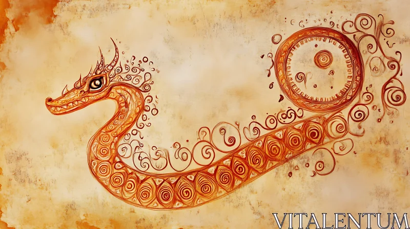 Antique Dragon Drawing with Swirls AI Image