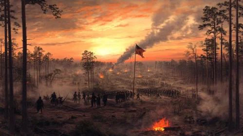 Fiery Sunset on the Battlefield