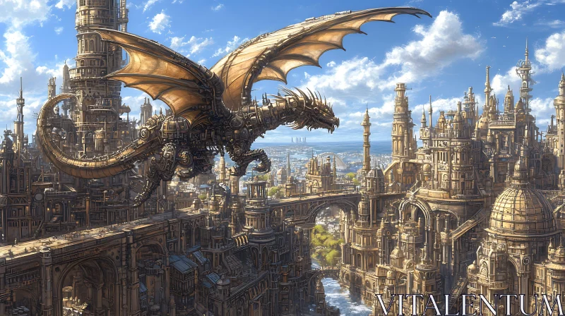 AI ART Clockwork Dragon in Metropolis