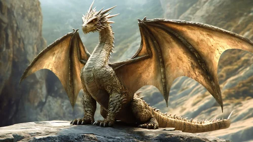 Majestic Golden Dragon on Mountain Peak
