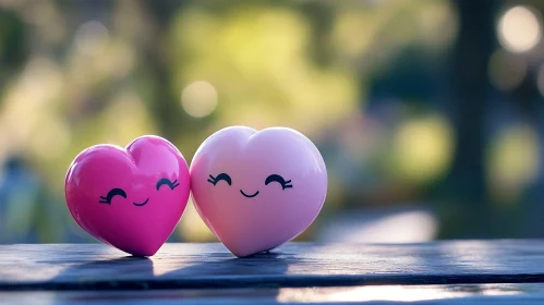 Two Smiling Hearts on Wooden Surface