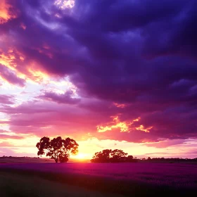 Sunset Landscape with Trees