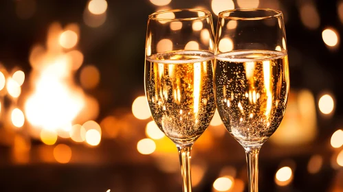 Sparkling Champagne Glasses with Bokeh Lights