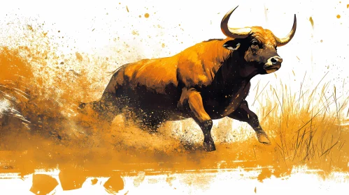 Forceful Bull in Motion