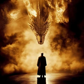 Man Facing Dragon in Fire