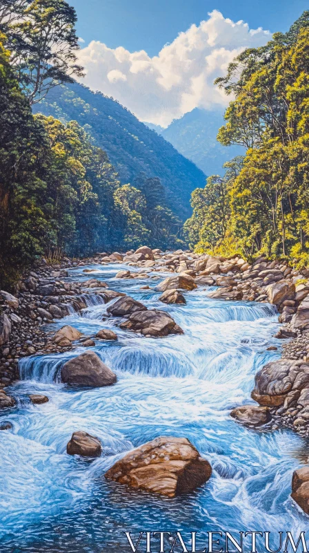 AI ART Forest River Landscape with Rocky Stream