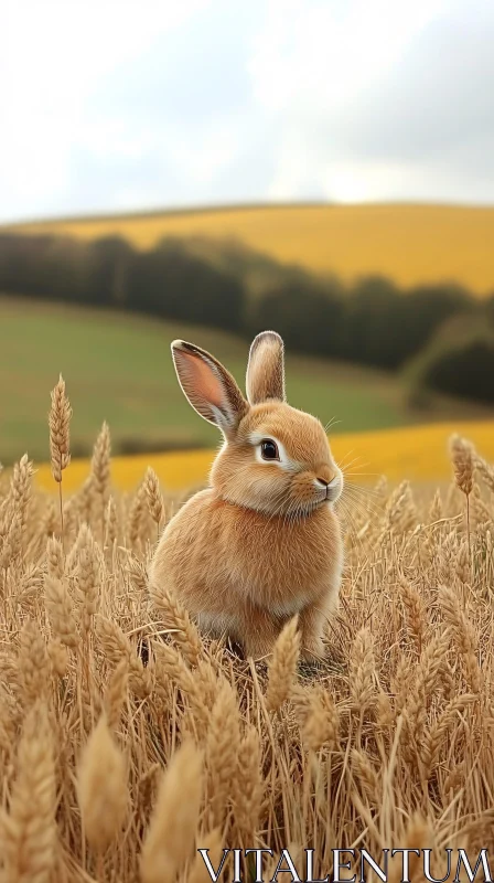 Adorable Rabbit in Golden Wheat AI Image