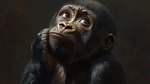 Monkey in Thoughtful Gaze