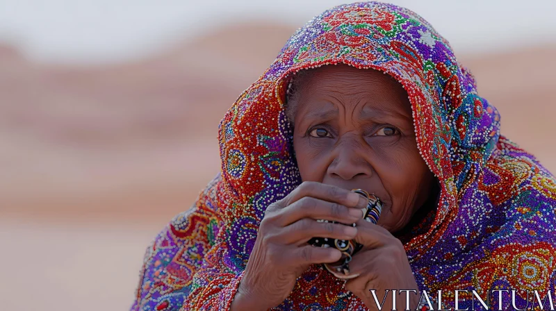 Elderly Woman in Traditional Beaded Attire AI Image