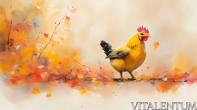 AI ART Colorful Rooster Amidst Fall Foliage