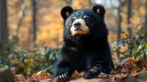 Bear Cub Amidst Autumn Leaves